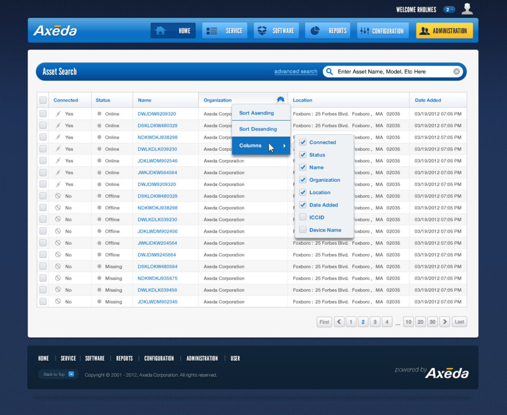 Axeda UI After